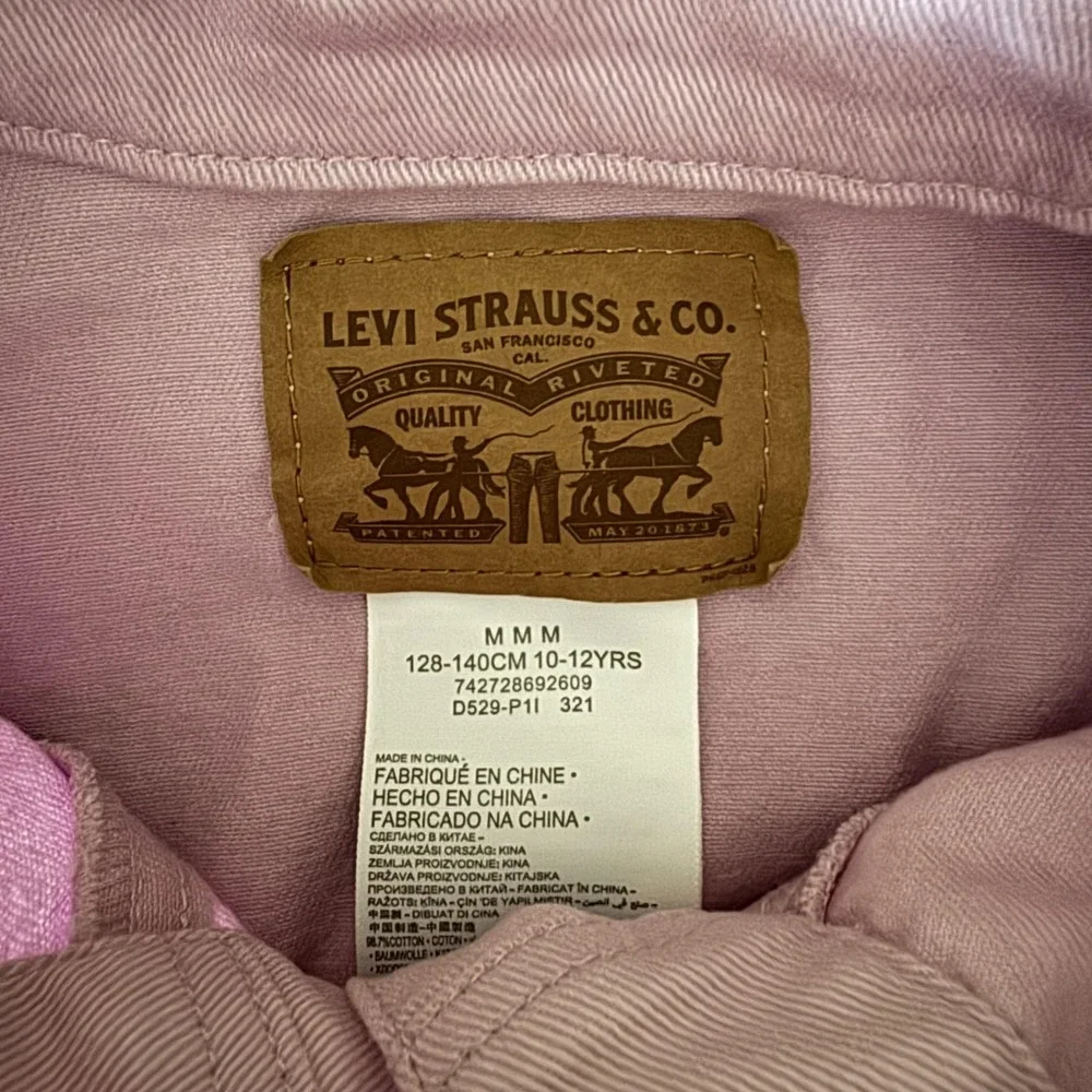 Levis‎ Jacket Girls Medium 10 12 Pink Cropped Denim Puff Sleeve Button Up